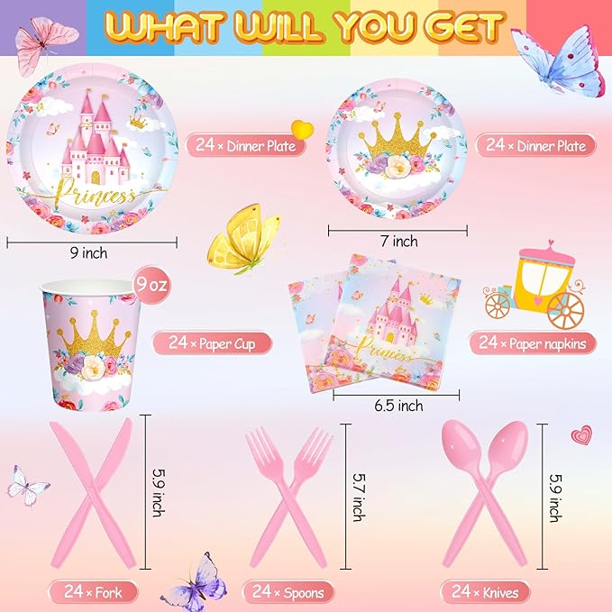 168 Pcs Princess Party Decorations Princess Plates and Napkins