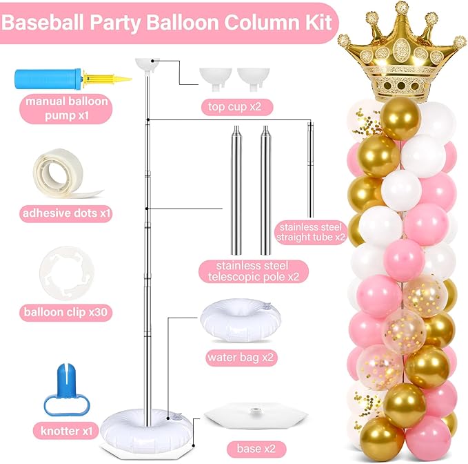 2 Sets Princess Party Balloon Column Stand Kit With 102 Crown Foil
