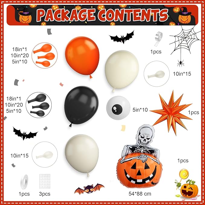 Halloween Balloon Arch Kit with Pumpkin Explosion Star Foil Balloons