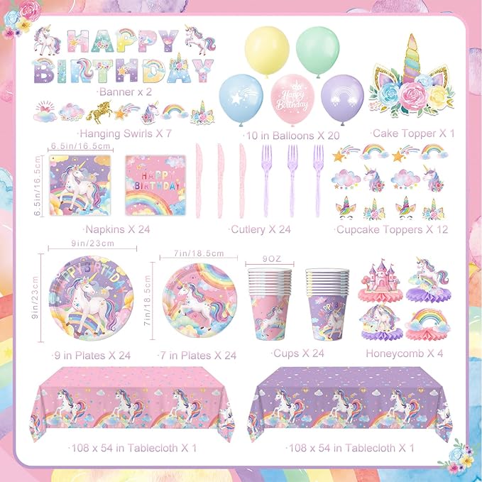 Unicorn Birthday Decorations Plates Napkins Cups Cutlery Hanging