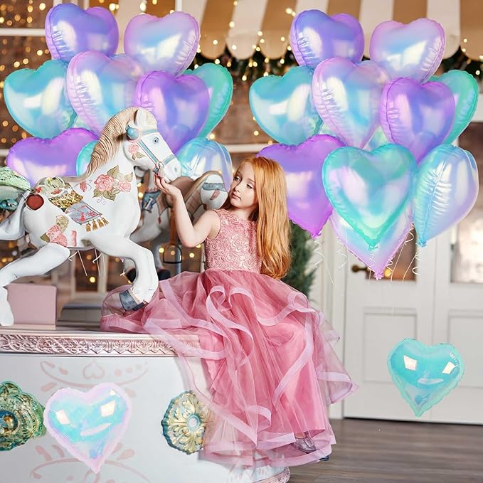 Iridescent Heart Balloons, 12Pcs 18Inch Transparent Crystal Heart