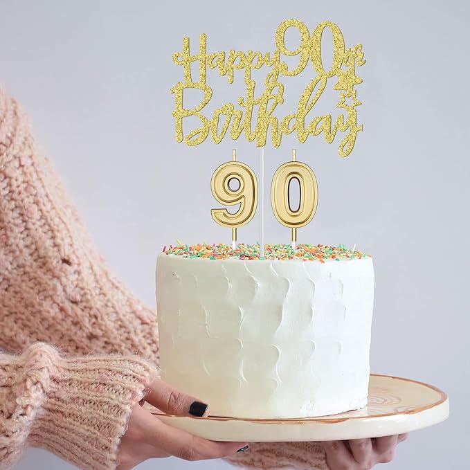 90th Birthday Decorations for Women Gold with 90th Birthday Sash and