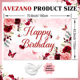 Avezano Floral Happy Birthday Banner for Women Girls Rose Gold Red