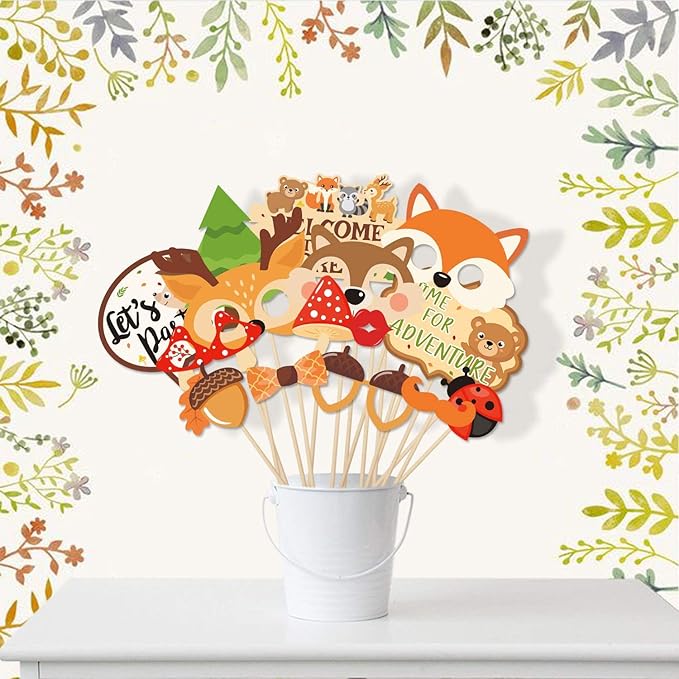 35 PCS Woodland Animal Photo Booth Props Wild One Camping Forest