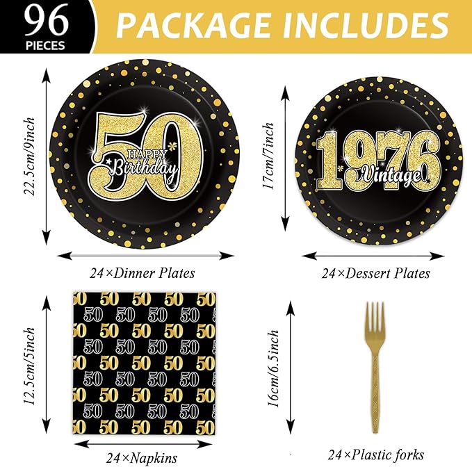 96 Pcs Vintage 50th Birthday Party Decorations Vintage 1976 Birthday