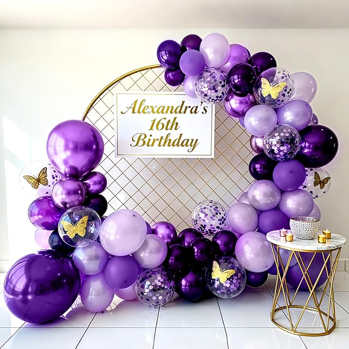 Bezente Purple Latex Balloons Kit, 60pcs 12 inch Dark Purple Metallic