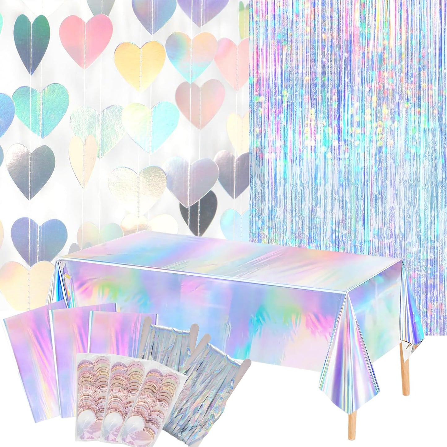 8 PCS Iridescent Disco-Holographic Party Decorations - Love-Heart