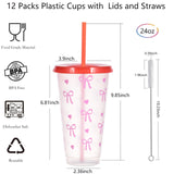 Alohastarttg 12 Pack Plastic Cups with lids and Straws Reusable 24 oz