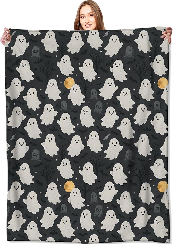 Cute Ghost Blanket Halloween Fall Holiday Decor Gothic White Spirit