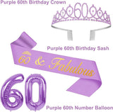 60th Birthday Decorations for Women Purple with 60th Birthday Sash
