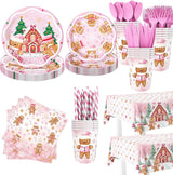 194 Pcs Christmas Party Supplies Decorations Pink Gingerbread Party