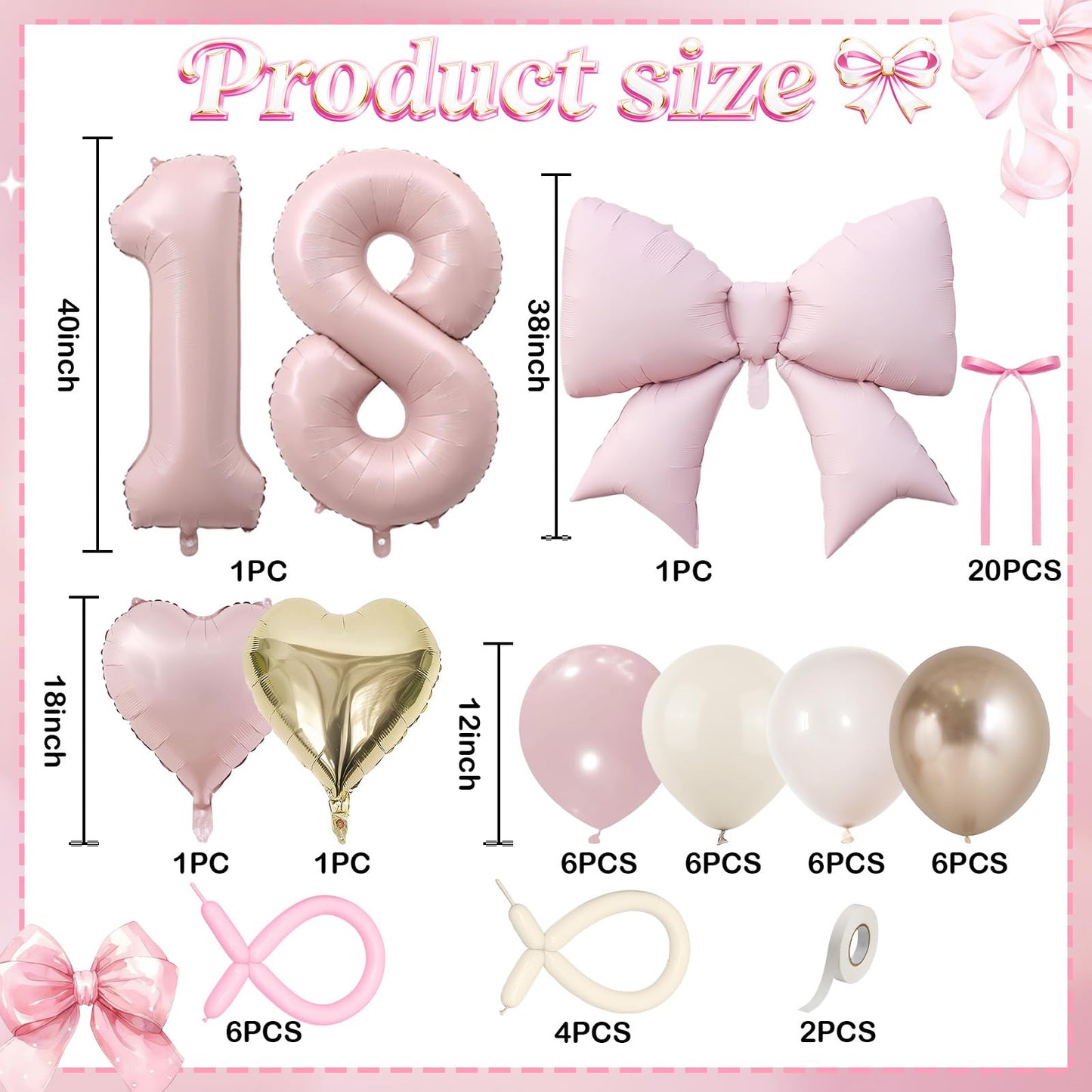 Dusty Pink Balloon Number 18 for 18th Birthday Decorations Girls,