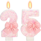 25th Birthday Number Cake Candles, Pink Bow, Modern Style, 3" Tall,