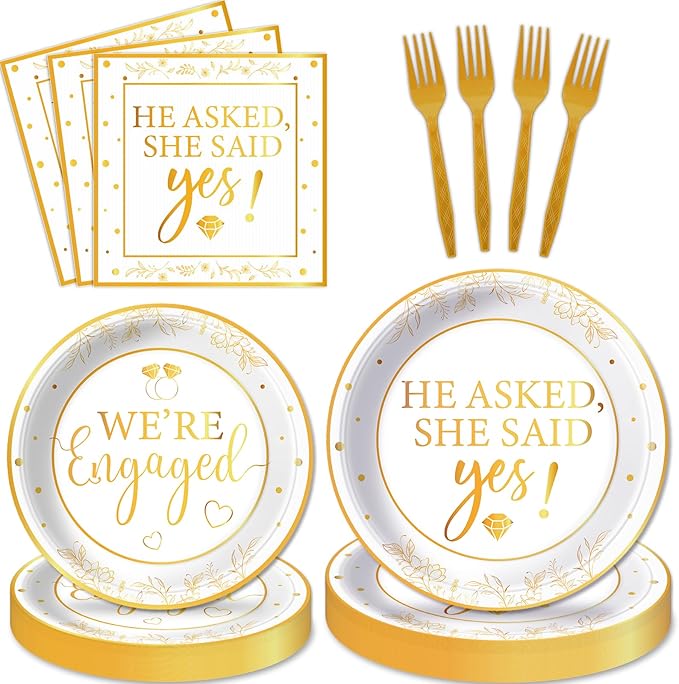 100Pcs Happy Engagement Party Decorations Engaged Tableware Set She