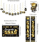 Graduation Decorations 2026 Set Black Gold Congrats Grad Decor Set
