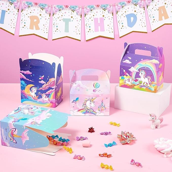 WERNNSAI Unicorn Party Favor Boxes - 12 Pcs Rainbow Unicorn Gift