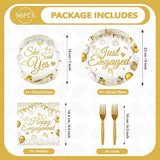 96 Pcs Happy Engagement Party Supplies White and Gold Engagement