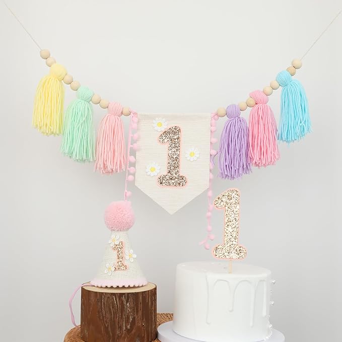 Baby First Birthday Party Decorations Macaron High Chair Banner