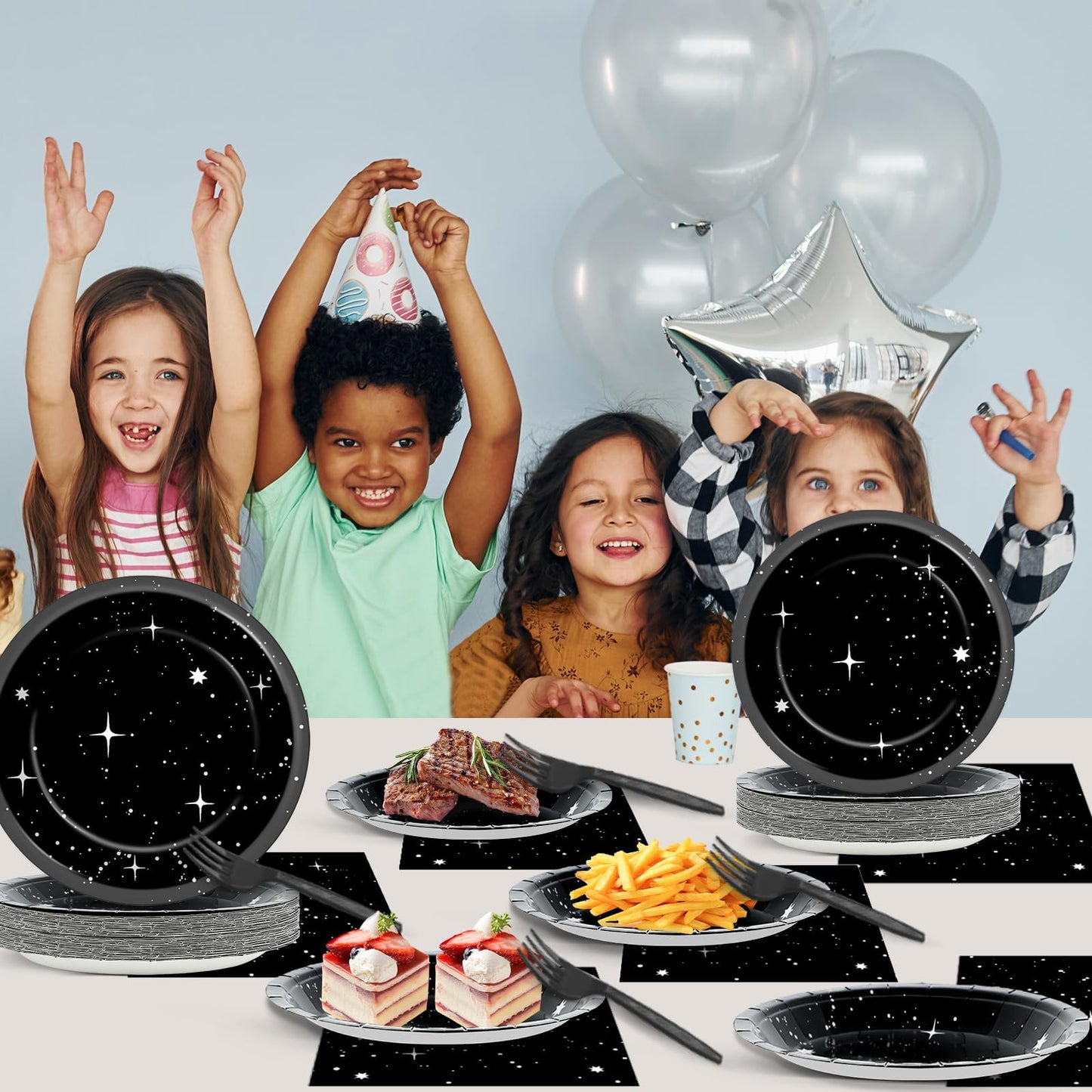 200Pcs Stars Birthday Party Decorations Galaxy Plates and