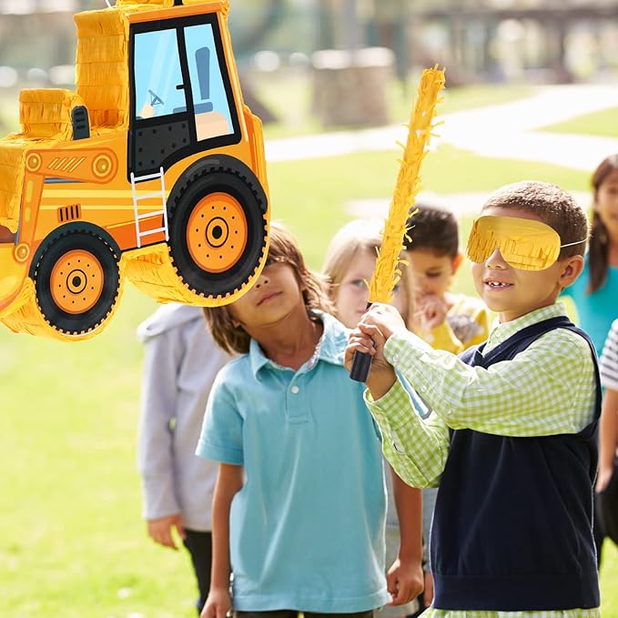 Construction Dump Truck Piñata with Blindfold and Bat Construction