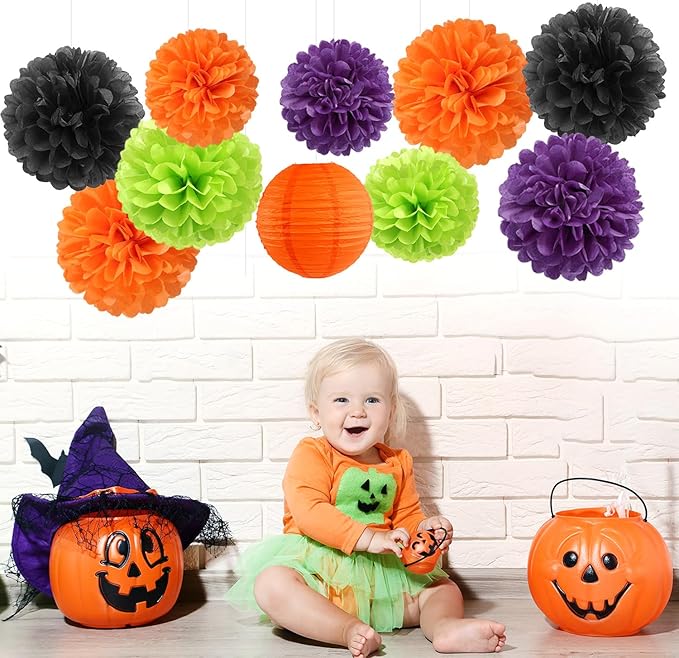Black Orange Purple Green Halloween Party Decorations 15PCS Paper