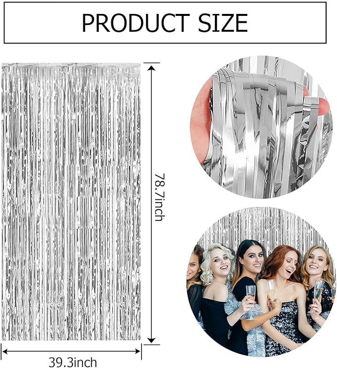 20 Pack Silver Backdrop Curtain Party Decorations Foil Fringe