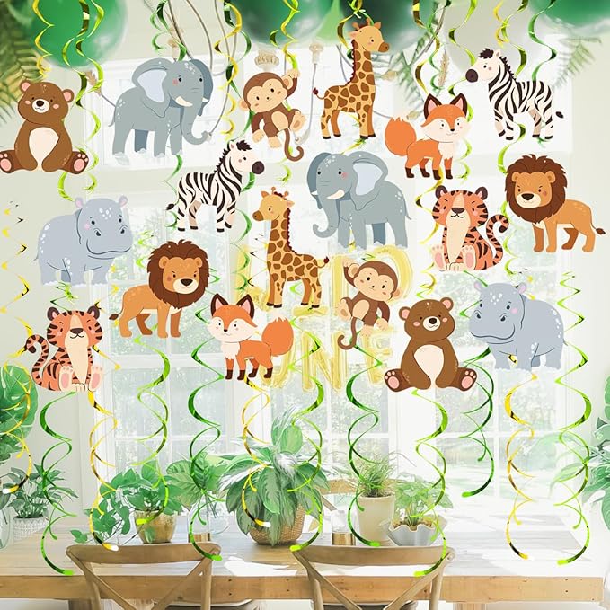 Safari Animal Party Streamers 48 Pcs Jungle Theme Hanging Swirl