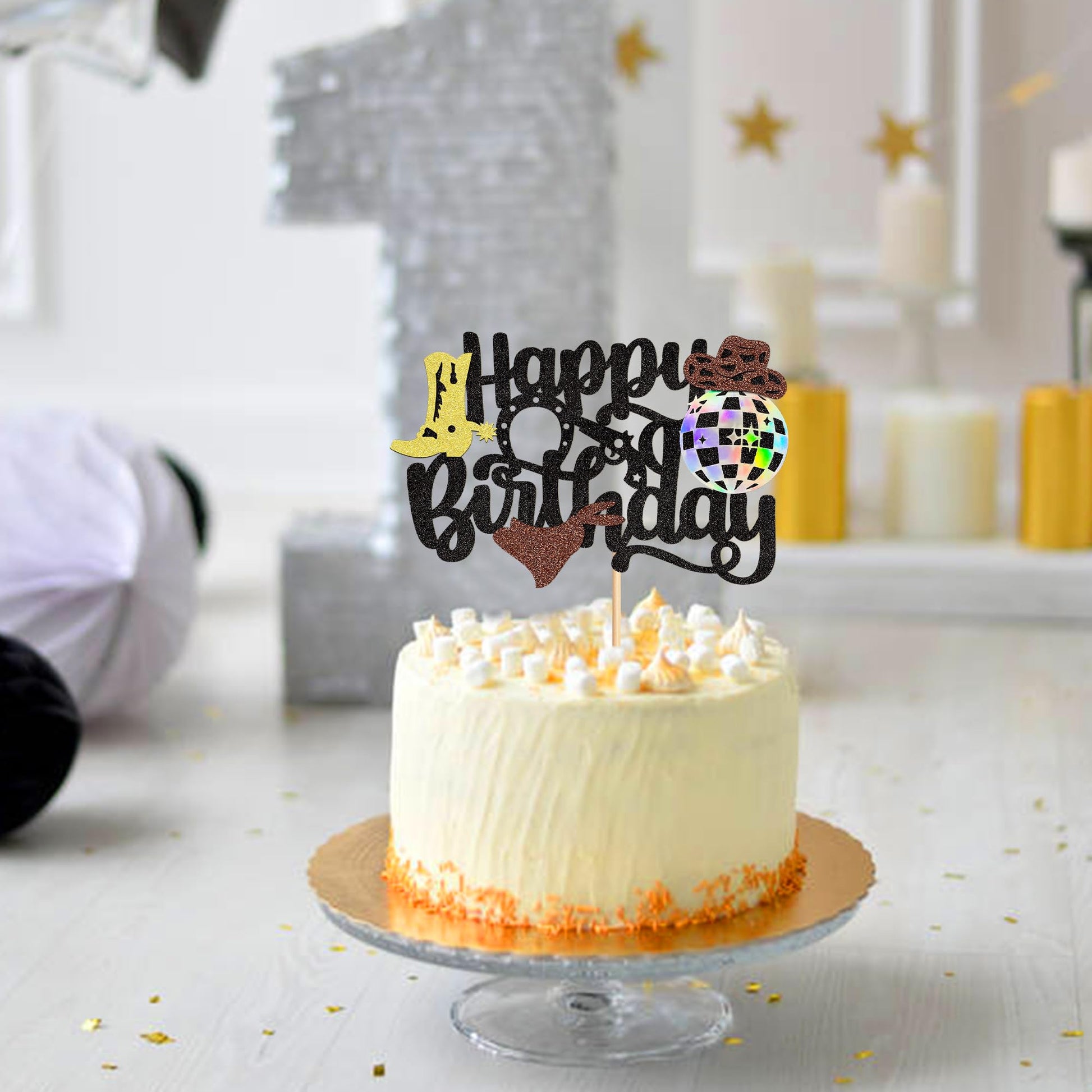 1Pcs Disco Cowboy Birthday Cake Topper Disco Cowboy Cake Decorations