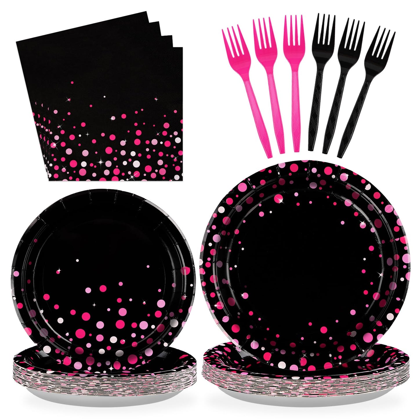 96Pcs Hot Pink and Black Party Supplies Black and Pink Prom Graduation
