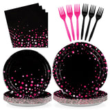 96Pcs Hot Pink and Black Party Supplies Black and Pink Prom Graduation