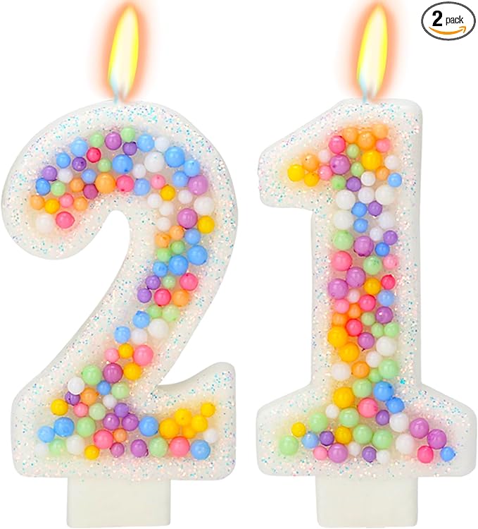 21nd Birthday Candle for Cake, Colorful Macaron Numeral Candles for