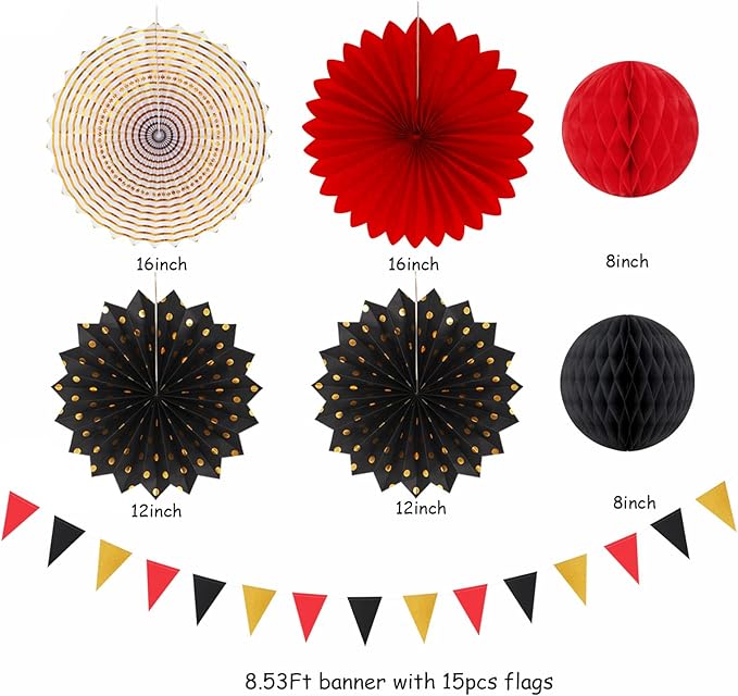 Red Black Gold Casino Theme Party Decorations 20pcs Game Night Paper