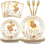 96Pcs Beary First Birthday Decorations Plates Sets 1st Teddy Bear