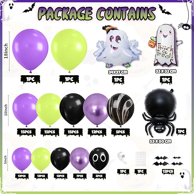 120 Pcs Halloween Balloon Arch Garland Purple and Black Balloon Arch