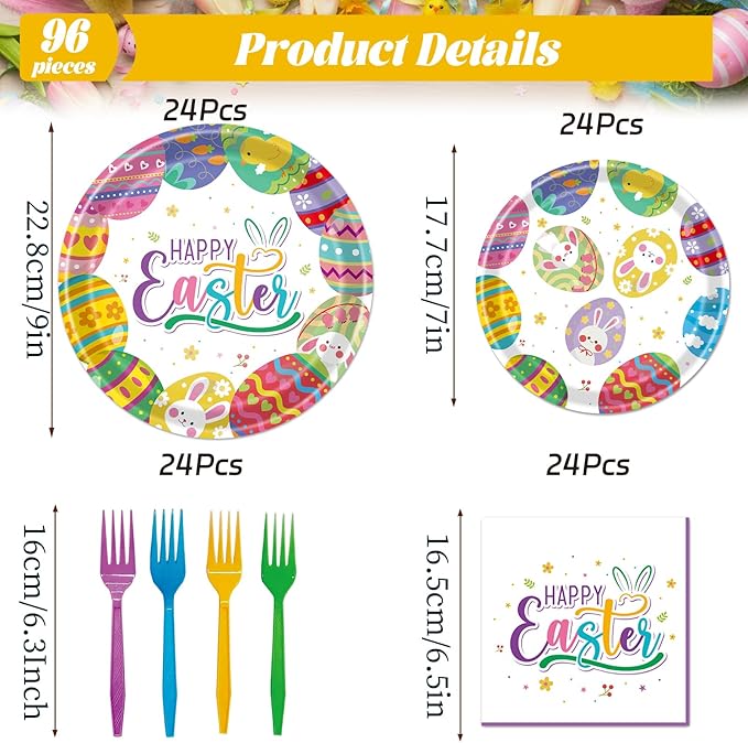 Easter Plates and Napkins Sets 96PCS Happy Easter Bunny Disposable
