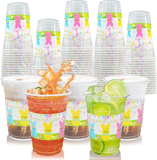 60 Pieces 16oz Easter Bunny Disposable Plastic Cups for Easter Party