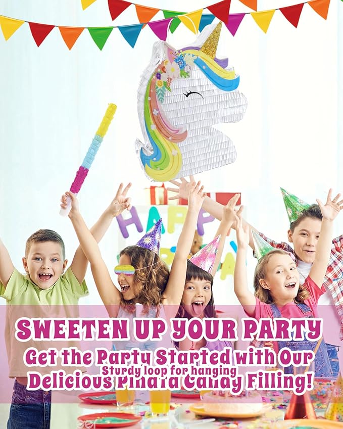 Unicorn Piñata Party Supplies Piñata Bundle with Blindfold and Bat