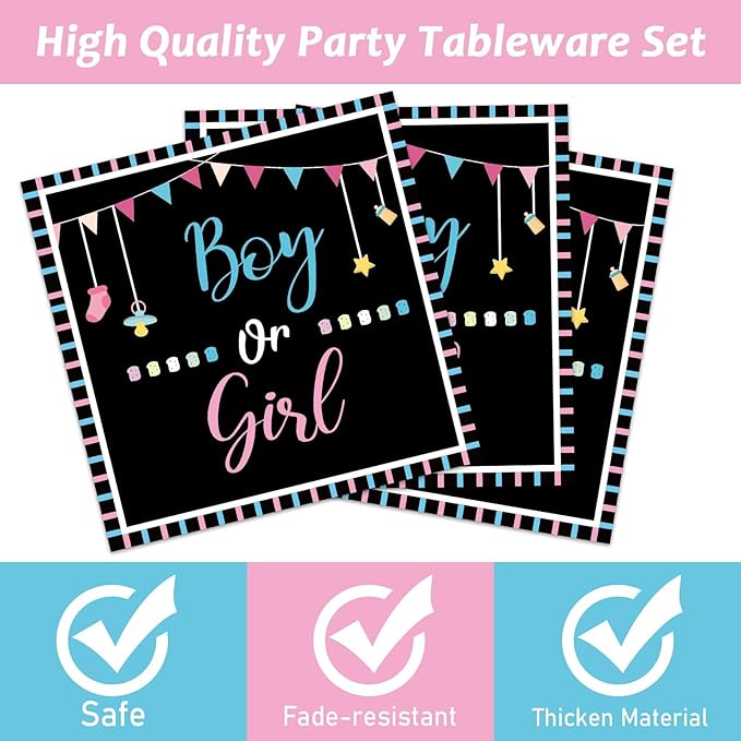 96 Pieces Gender Reveal Party Plates Boy or Girl Theme Party