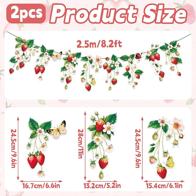 Strawberry Garland Banner Berry First Birthday Decor Strawberry
