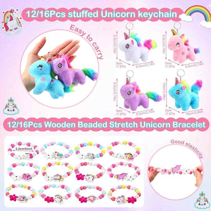 100 Pcs 16 Sets Unicorn Party Favor Mini Unicorn Stuffed Animals