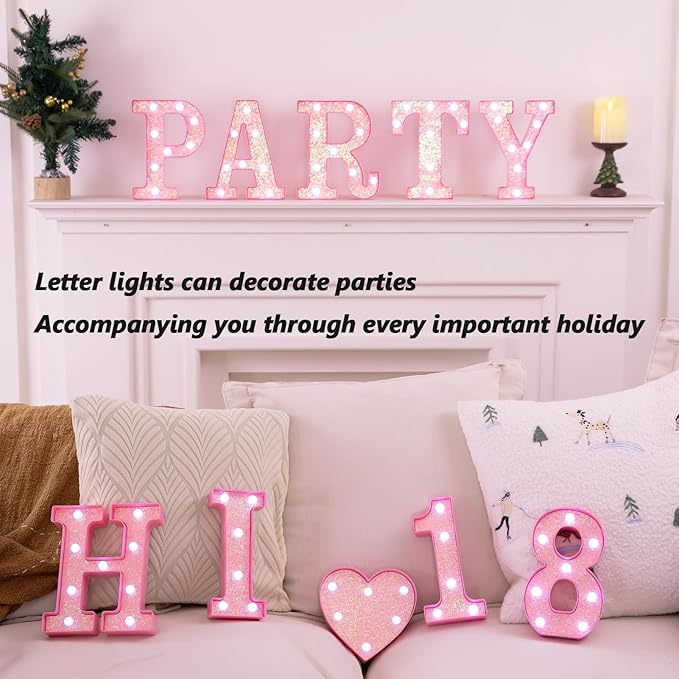 Pink Light Up Letters, LED Marquee Letters for Table, Small Glitter #1