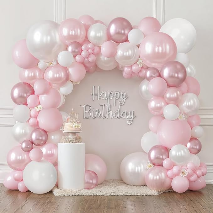 Pink and White Balloons Arch Kit, Double Stuffed Pastel Pink Balloon