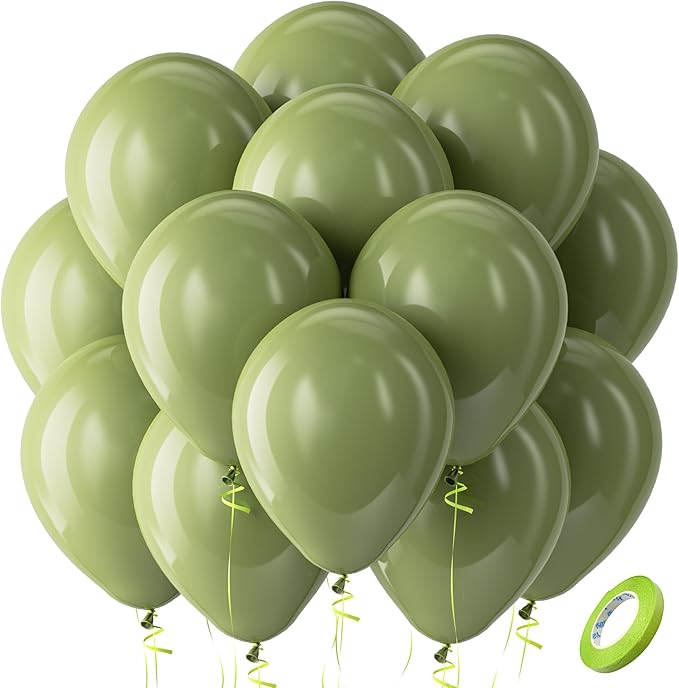Bezente Sage Green Balloons - 100 Pack 12 Jungle Party Decorations