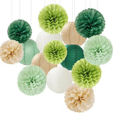 Sage Green Boho Party Decorations Paper Flowers Lanterns 15PCS