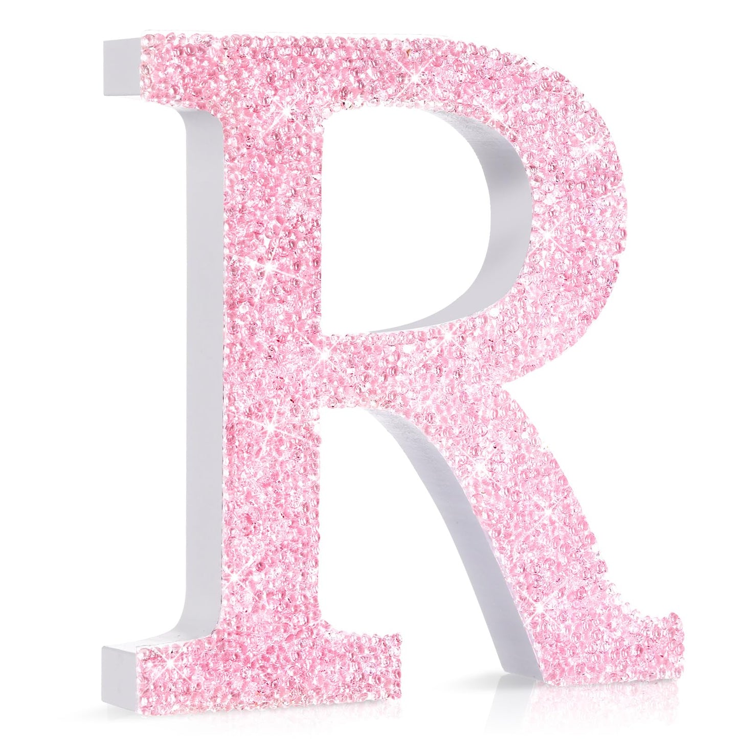 Qunclay Pink Crystal Diamond Letter Wall Decor, Glitter Wooden Bling