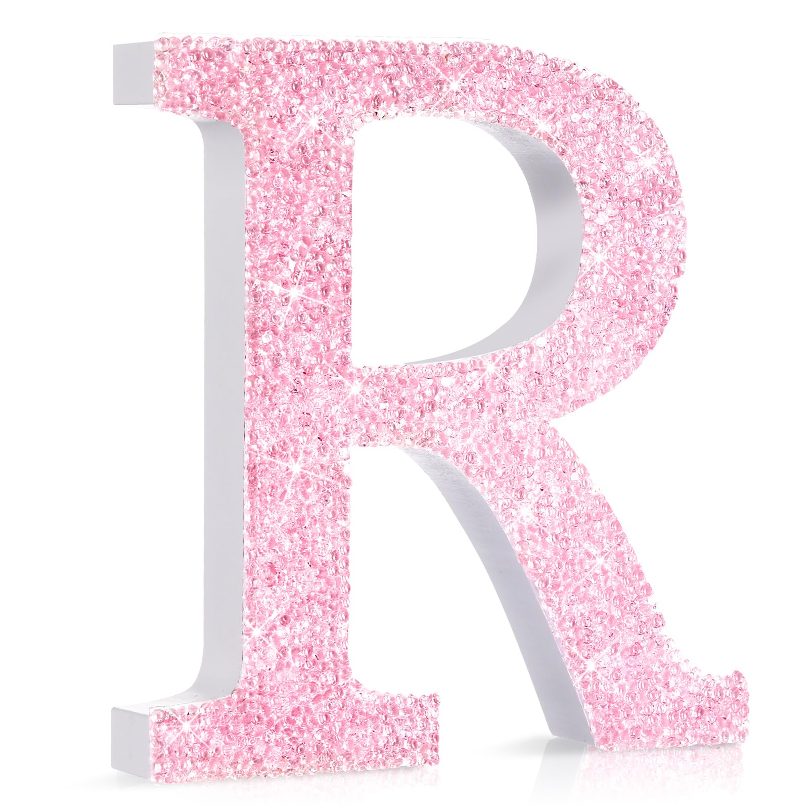 Qunclay Pink Crystal Diamond Letter Wall Decor, Glitter Wooden Bling