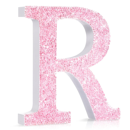 Qunclay Pink Crystal Diamond Letter Wall Decor, Glitter Wooden Bling