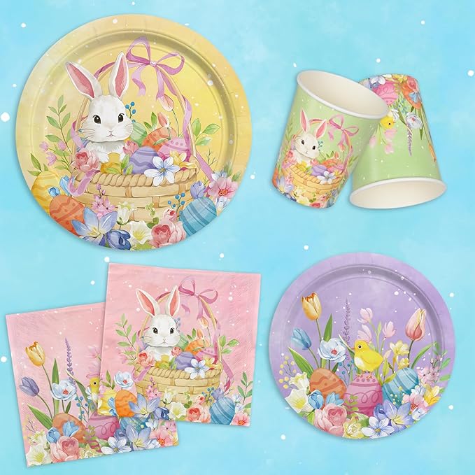 Happy Easter Supplies Kit for 25 Guests Easter Bunny Decorations