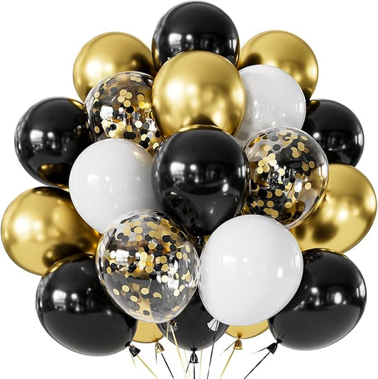 Black and Gold Balloons, 60 Pcs 12 Inch Graduation Balloons, Metallic