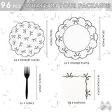 CANREVEL 96 PCS Black Bow Party Plates Serve 24, Bow Plates and